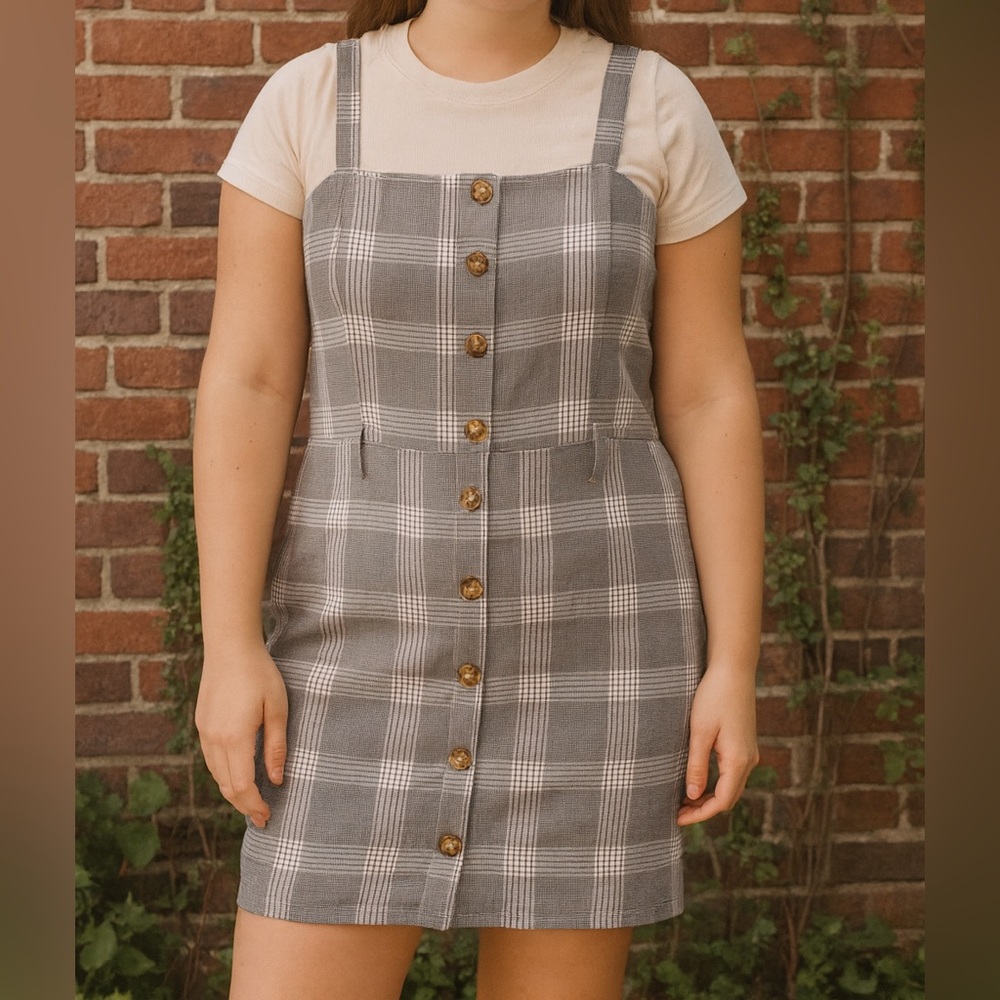 Abercrombie & Fitch Button Front Gray Glen Plaid Jumper Dress Button‎ Size XL
